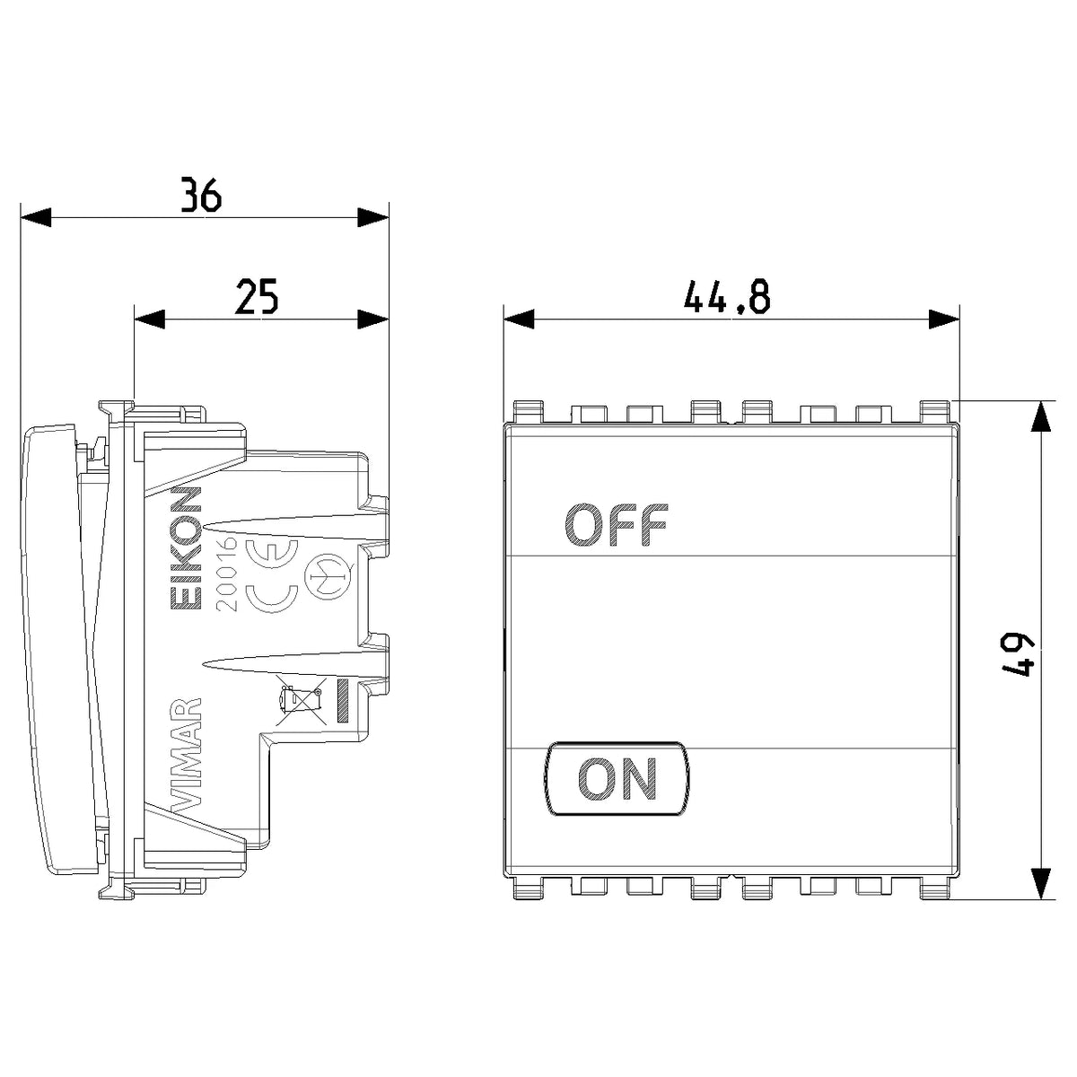 Vimar Eikon 2P 1-Way Switch, 20AX, 250V, IP40, Lightable