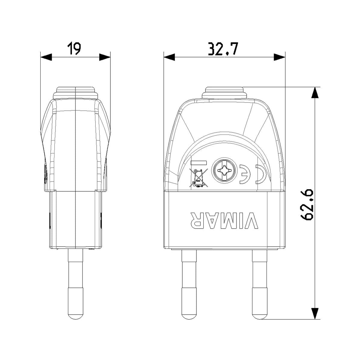Vimar Supernova Series 2P 10A S10 Axial Plug, 250V, SICURY