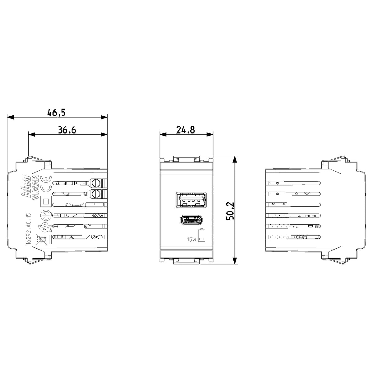 Vimar Idea Series USB Supply Unit, 5V, 120-240V, 1 Module