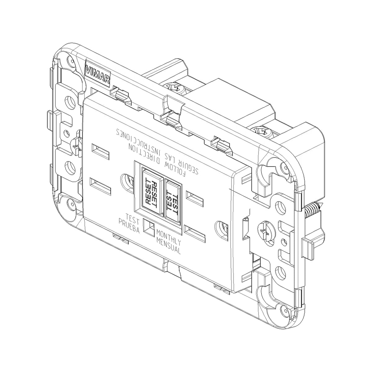 Vimar Neve Up Dual USA GFCI Outlet, 2P+E, 15A, 125V, 60Hz, 3-Module