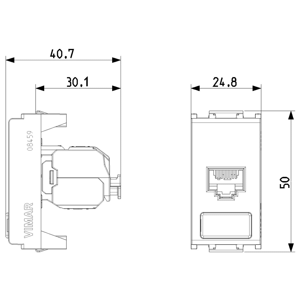 Vimar 8000 Series RJ45 Netsafe Outlet, T568A/B Universal Wiring