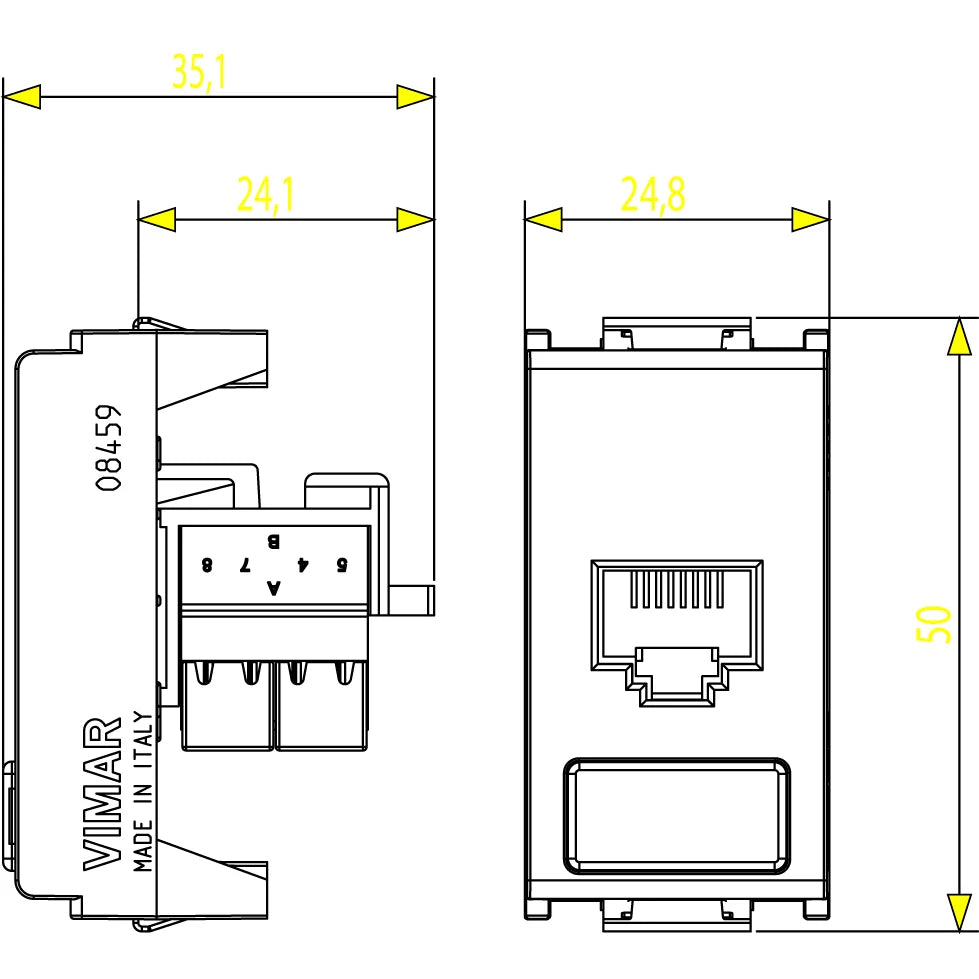 Vimar 8000 Series RJ45 Netsafe Outlet, T568A/B Universal Wiring
