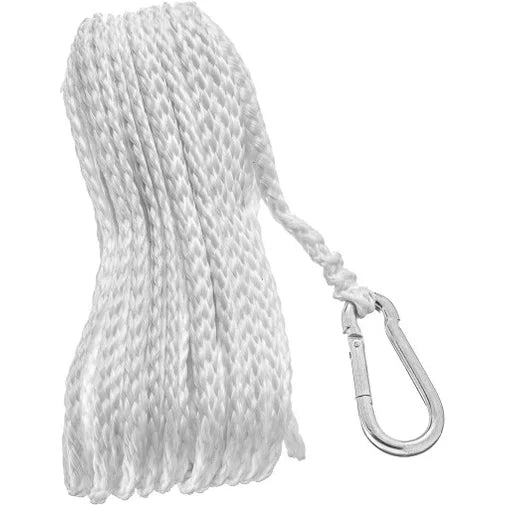 Attwood Marine Anchor Line with Snap Hook, 1/4 in x 50 ft, Hollow Braid Polypropylene, White