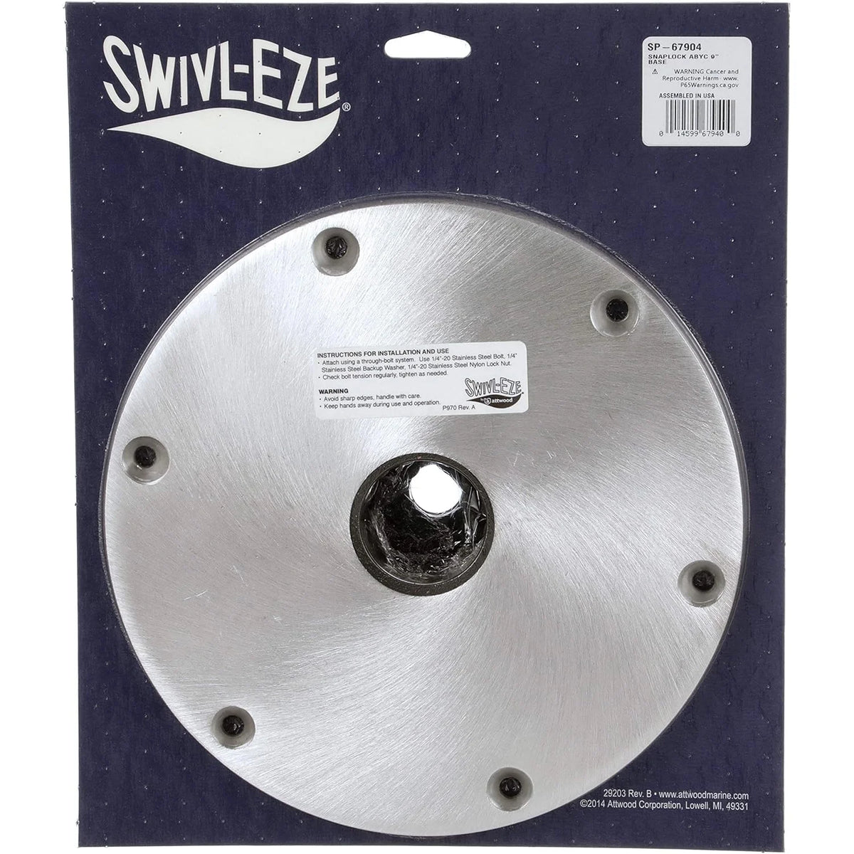 Attwood Marine Snap-Lock Seat Base Plate, For 1.77 in Posts, 9 in Round, Aluminum