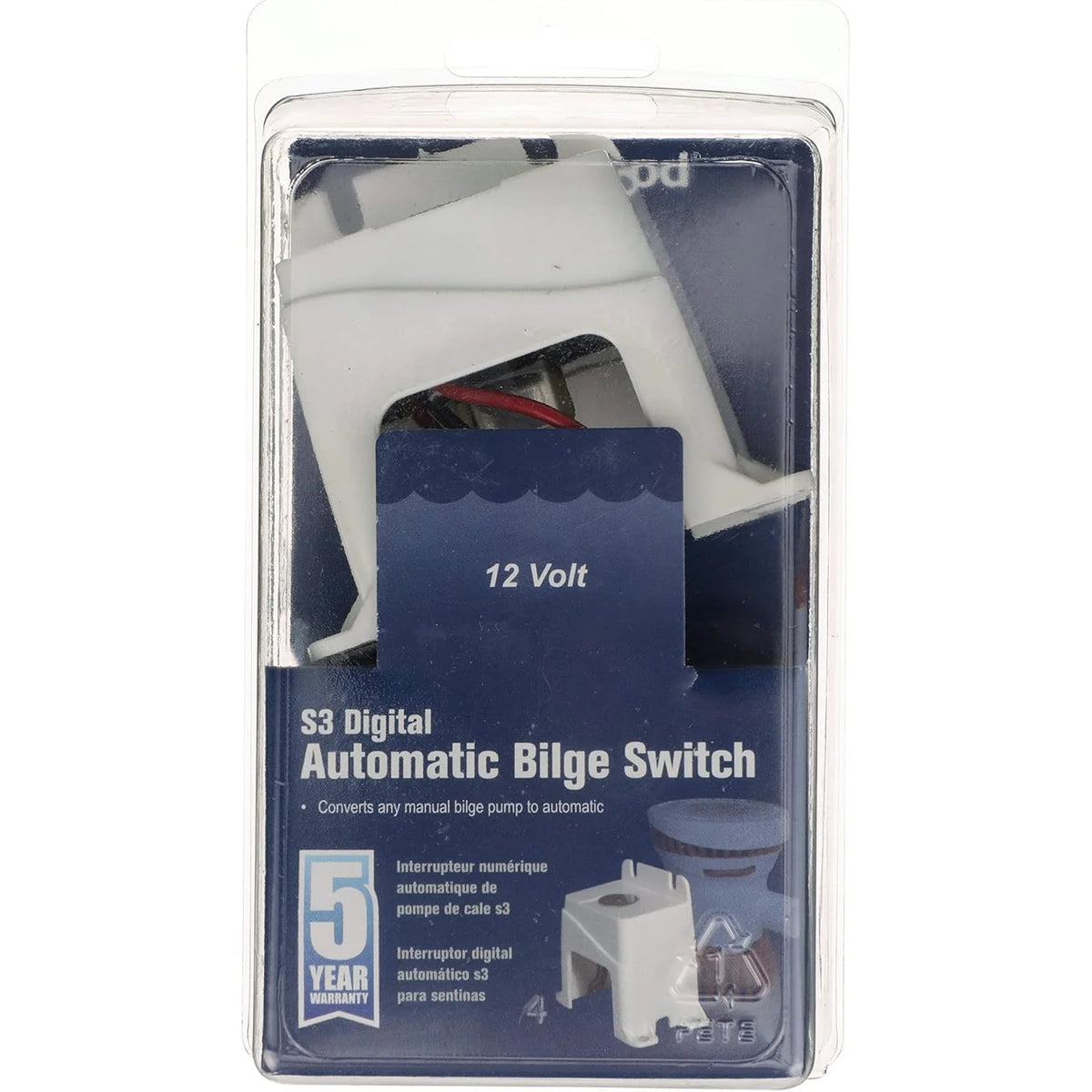Attwood Marine S3 Series Automatic Bilge Switch, 12V, 15A, Electronic Sensing