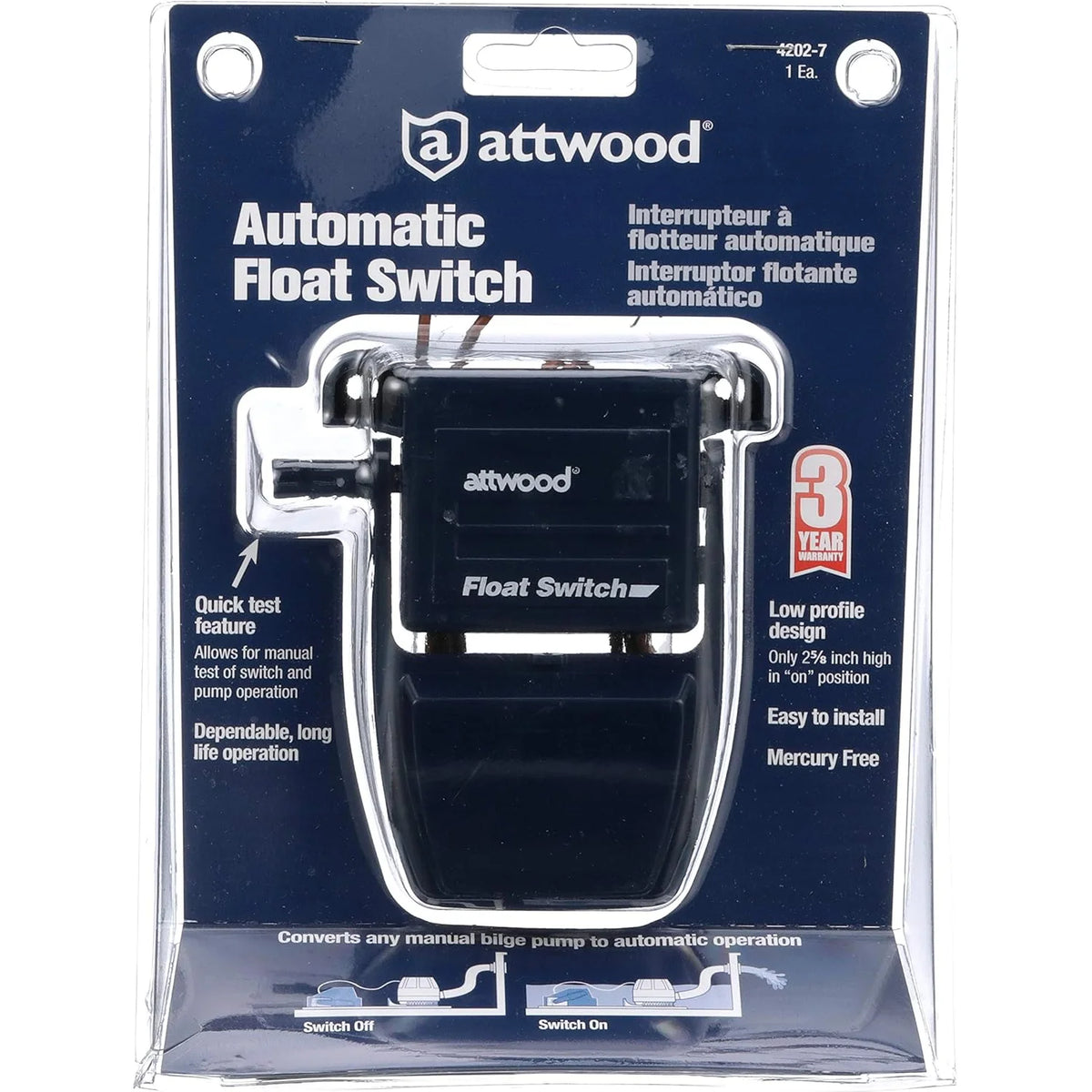 Attwood Marine Automatic Bilge Pump Float Switch, 12V/24V