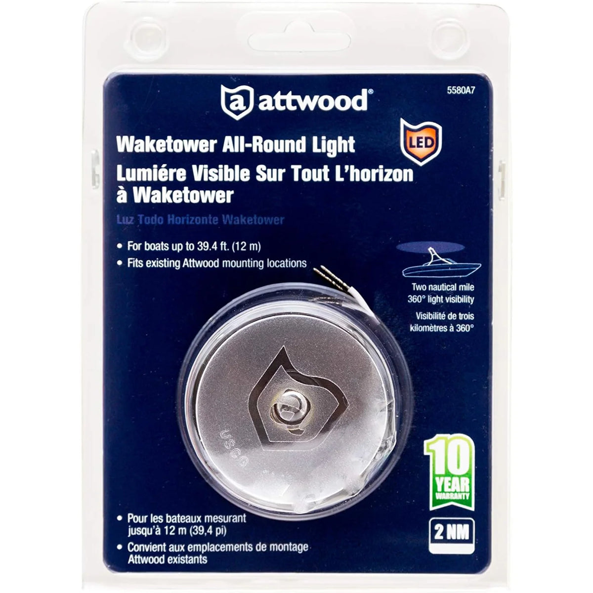 Attwood Marine WakeTower LED All-Round Navigation Light, 2 NM, 12V