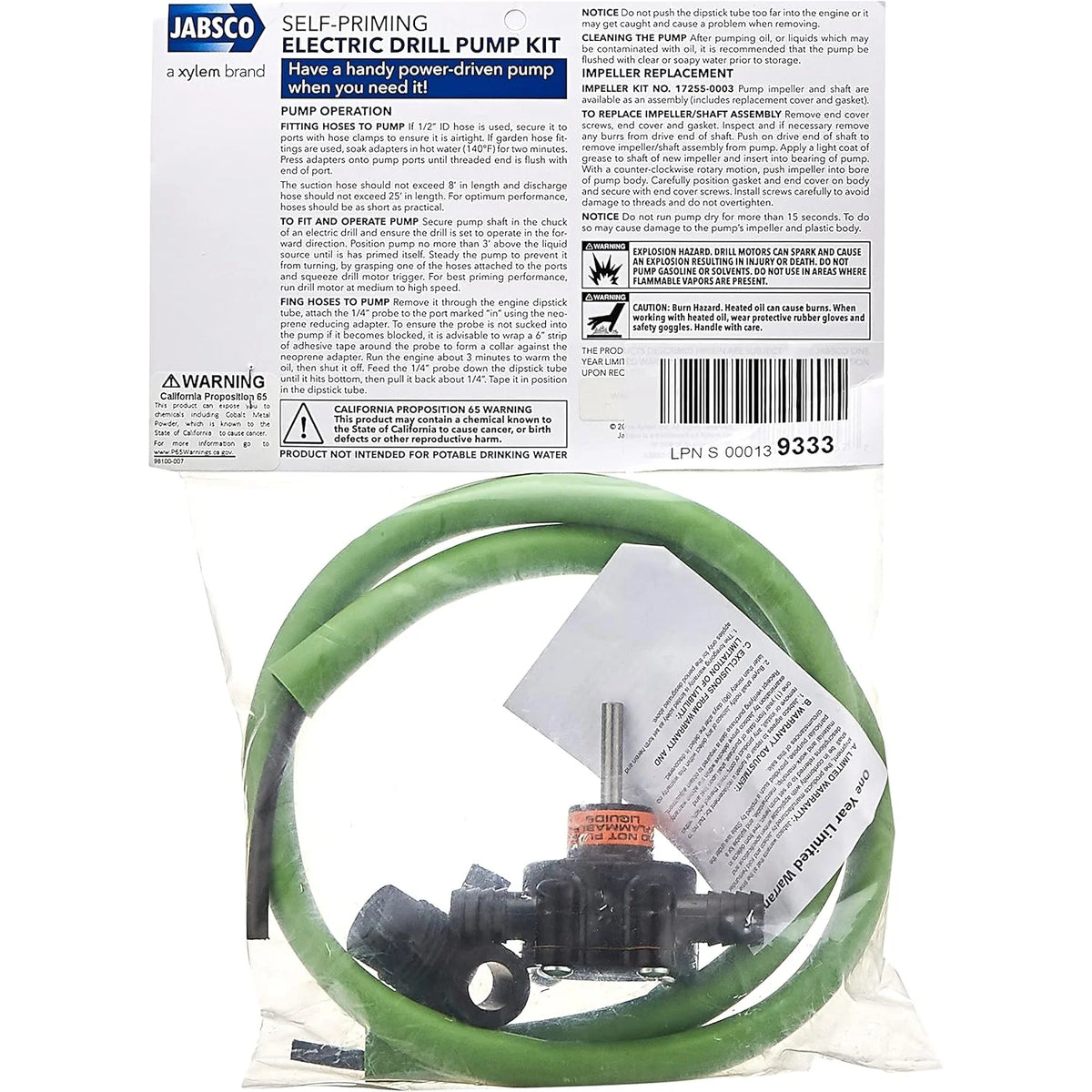 Jabsco Drill Pump Kit, For Oil Changes, 3.5 GPM, Self-Priming
