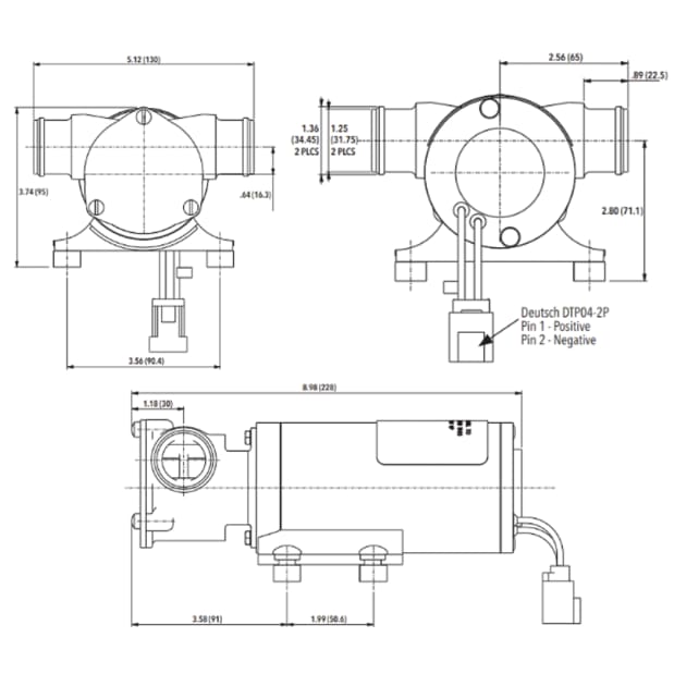 Jabsco Ballast SuperKing Flexible Impeller Pump, Deutsch Connector, 12V, 1-1/4 in Hose Barb, No Reversing Switch
