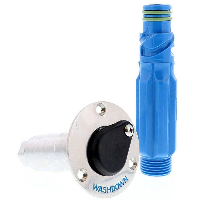 Jabsco Quick-Release Deck Washdown Fitting, Stainless Steel, Flush Mount, 1/2 in NPT Female Inlet, 3/4 in GHT Male Adapter