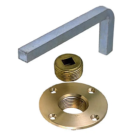 Perko Garboard Drain Plug, 1 in NPT, Cast Bronze Flange, Steel Wrench