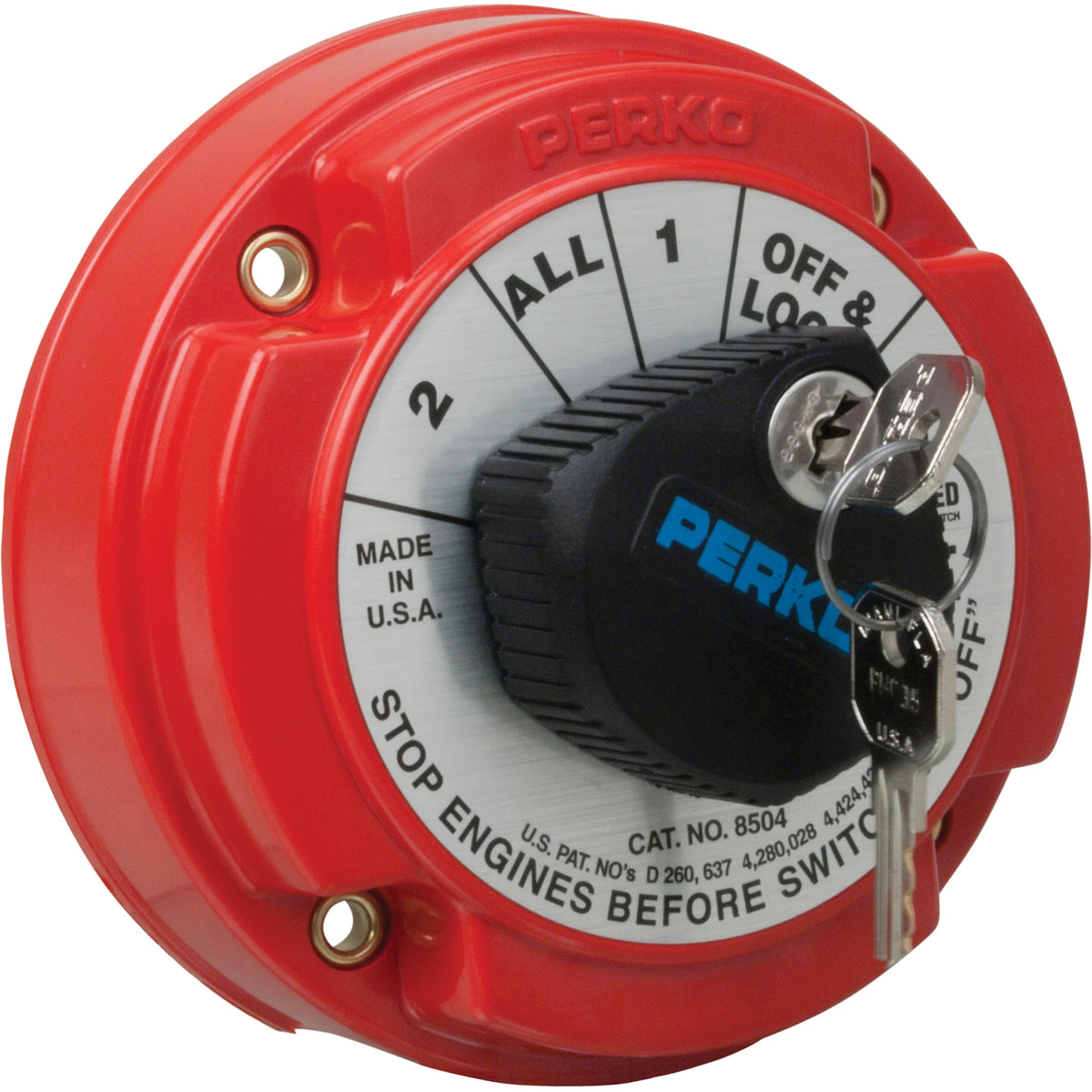 Perko Medium Duty Battery Selector Switch, 6-32V, 250A Continuous, Alternator Field Disconnect, Key Lock
