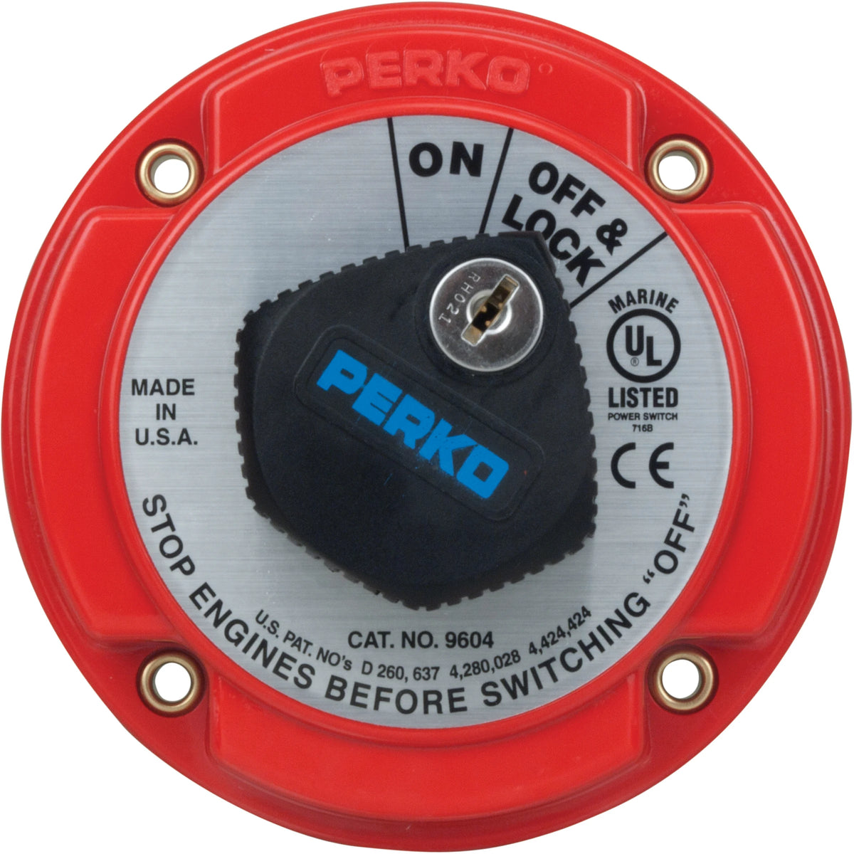 Perko 9601 Series Medium Duty Main Battery Disconnect Switch, 6-32V, 250A, Ignition Protected, Alternator Field Disconnect, Key Lock