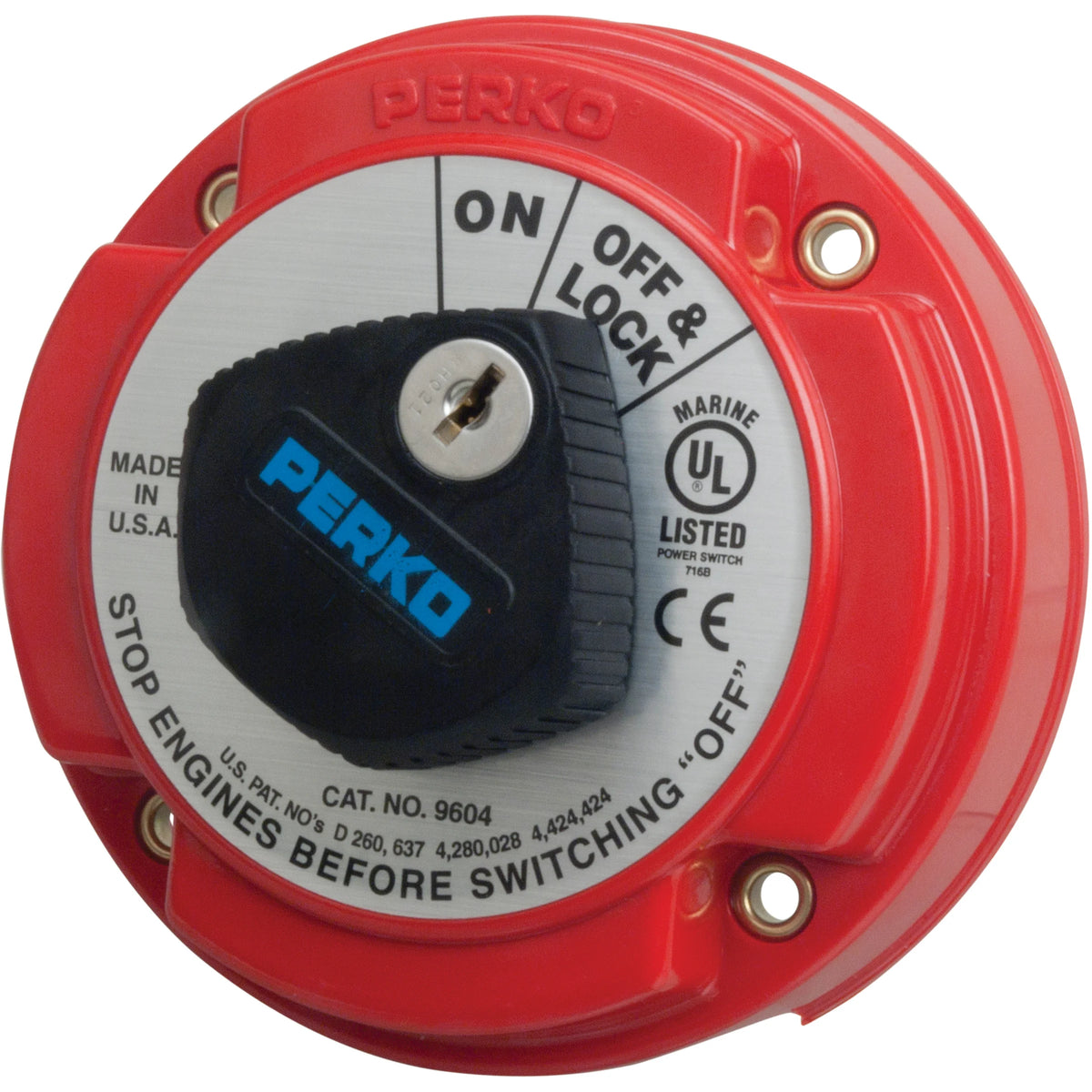 Perko 9601 Series Medium Duty Main Battery Disconnect Switch, 6-32V, 250A, Ignition Protected, Alternator Field Disconnect, Key Lock