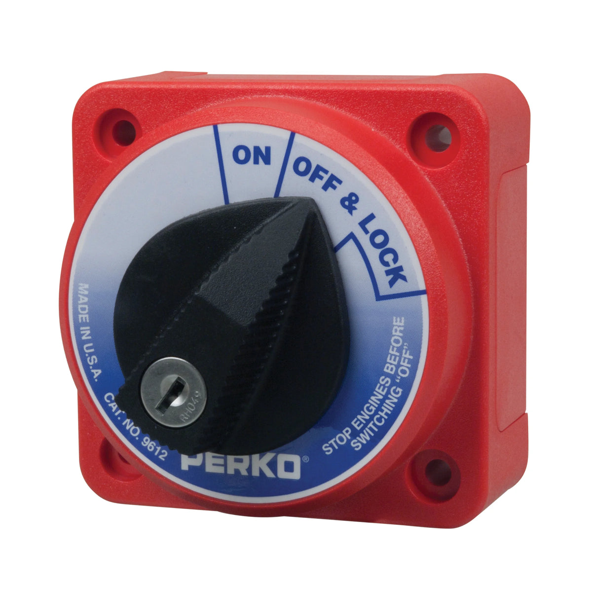 Perko 9612 Compact Medium Duty Main Battery Disconnect Switch with Key Lock, Ignition Protected, 6-32V, 315A Continuous, 450A 5-Min Intermittent