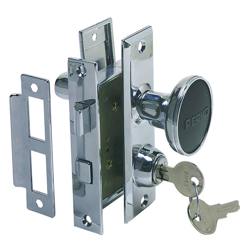 Perko 927 Mortise Lock Set with Bolt, Chrome Plated Zinc Alloy, 1 to 1-3/8 in Door Thickness