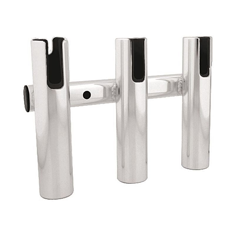 TACO Marine 3-Rod Aluminum Rod Rack, For Light Tackle Spinning Rod/Reel Combos, 8-1/2 in H x 12 in W, 1-1/2 in ID, Brushed Anodized Aluminum
