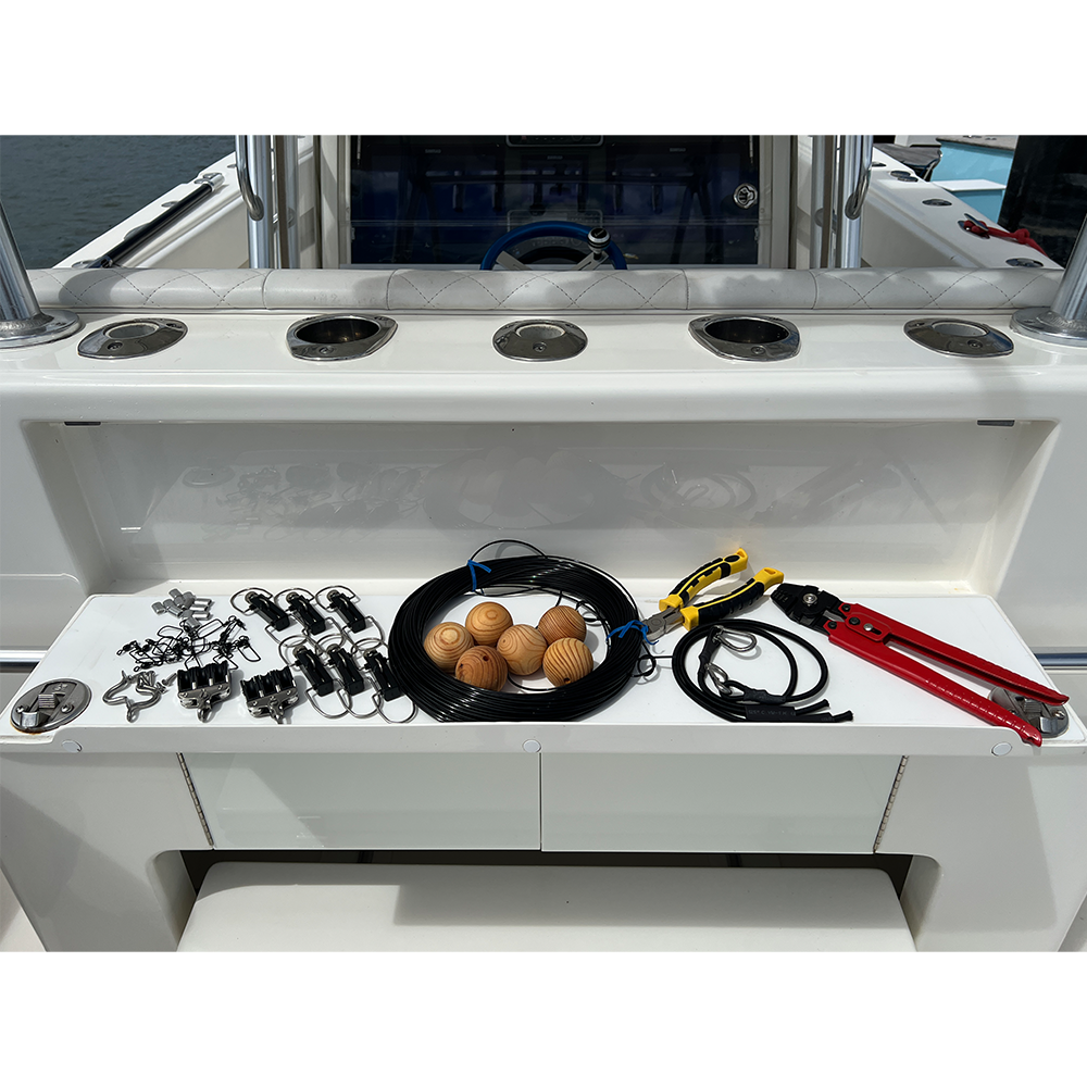 TACO Marine Premium Triple Mono Rigging Kit, For 24' Carbon Fiber Outrigger Poles, 1/8 in 180' 400# Mono, Black Line