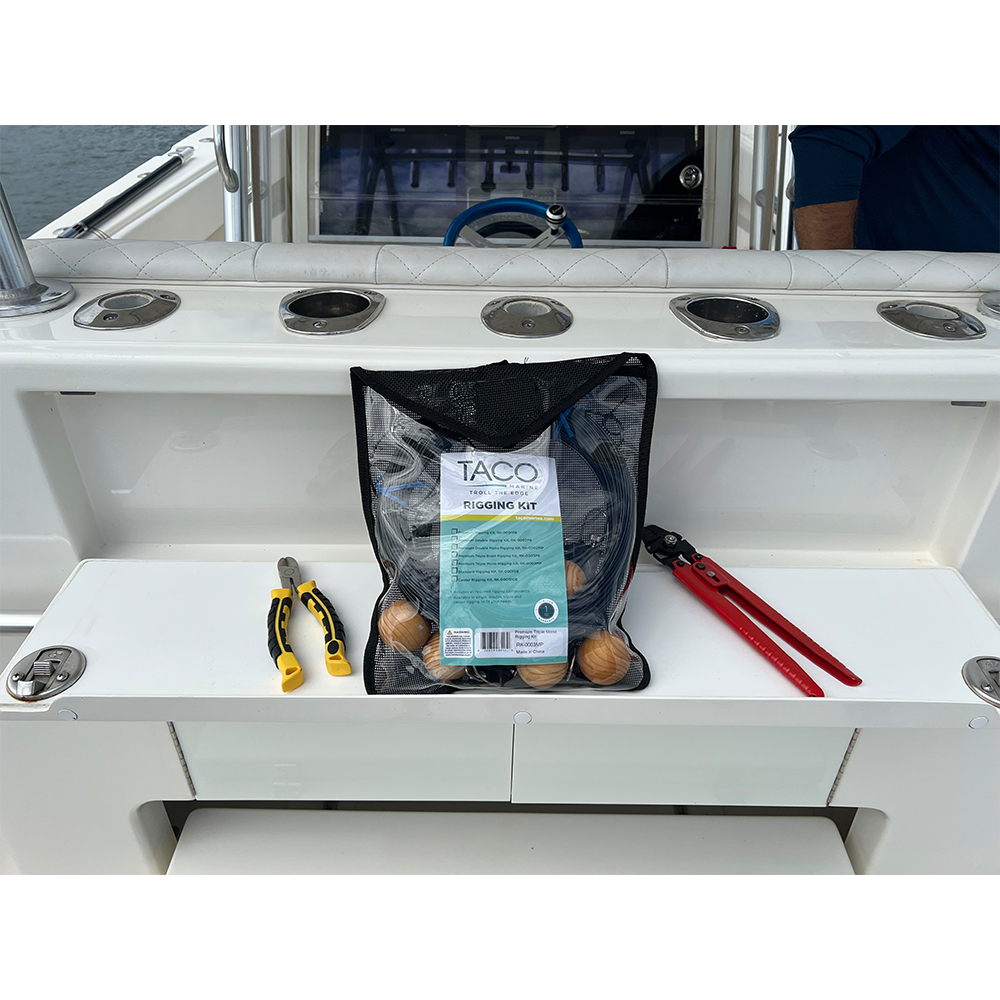 TACO Marine Premium Triple Mono Rigging Kit, For 24' Carbon Fiber Outrigger Poles, 1/8 in 180' 400# Mono, Black Line