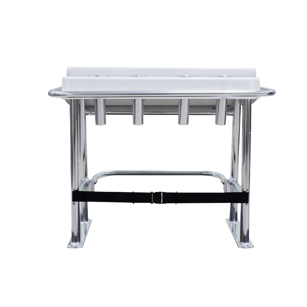 TACO Marine Neptune Premium Leaning Post, For Boats up to 30 ft, 33-1/2 x 39 x 27 in, 15-1/2 x 35 in Footprint, 4 Flush-Mount Rod Holders, Folding Footrest, 72qt Cooler Storage