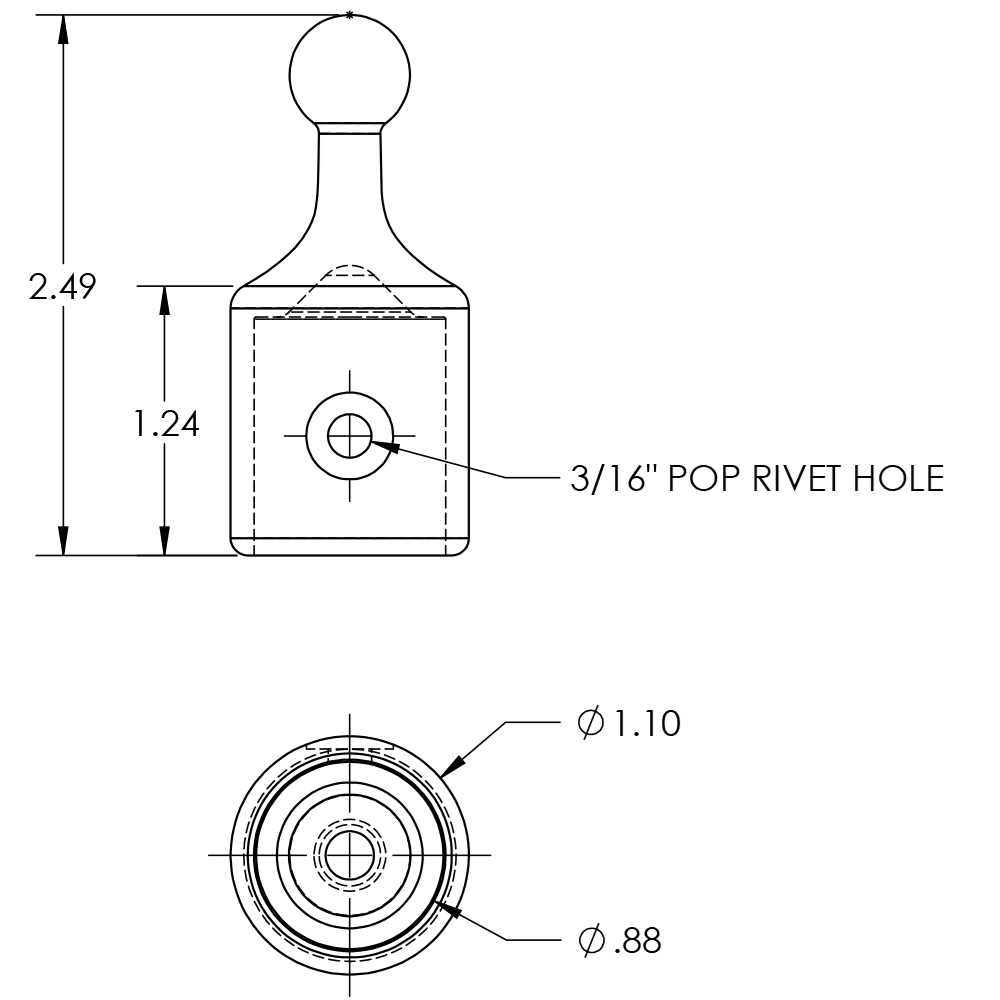 TACO Marine Ball & Socket Top Cap, For 7/8 in Tube, SS316L, Set Screw