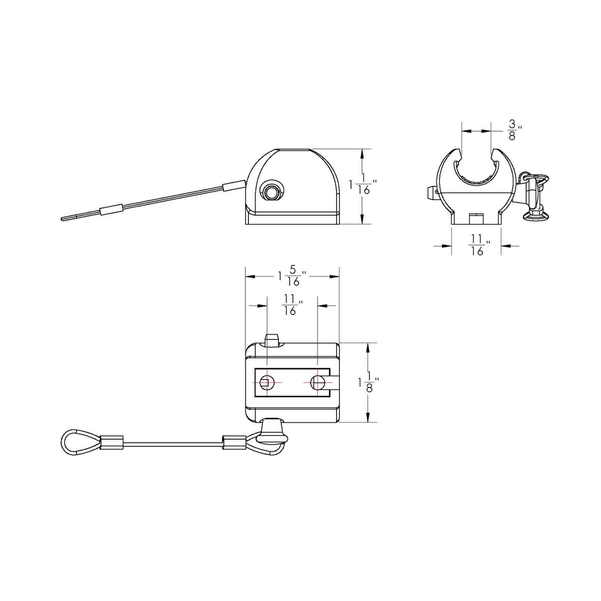 TACO Marine Ball & Socket Flat Deck Hinge, Pin & Lanyard, For 7/8 in Tube, SS316L