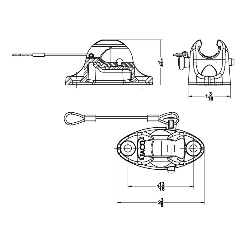 TACO Marine Deck Hinge with Pin & Lanyard, Type 316L SS, Flat Mount