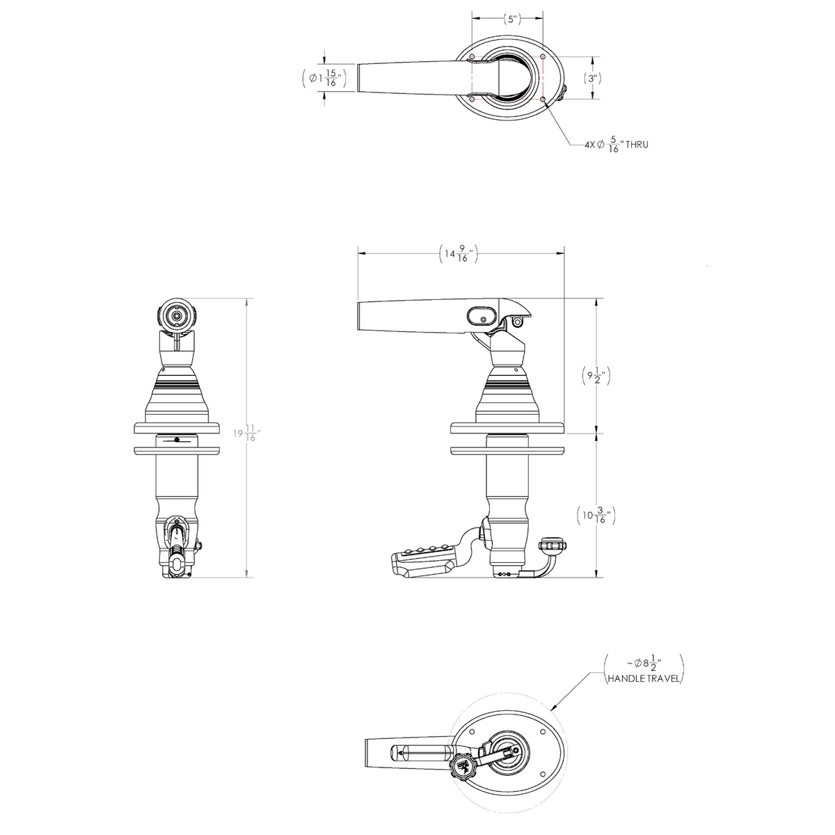 TACO Marine Pro Series Outrigger Mounts, Twist & Lock, For Carbon Fiber Tele-Outriggers, Up to 24 ft, 4-1/2 in Hardtops, Pair