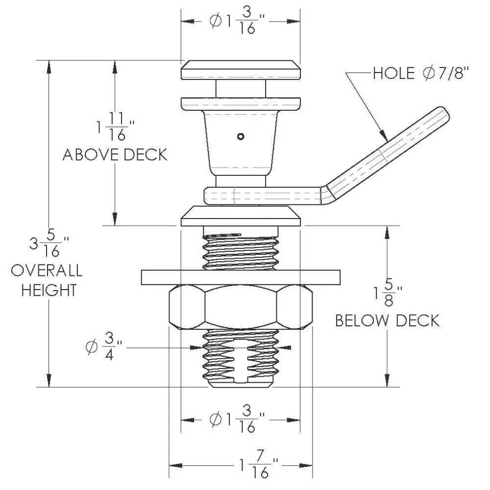 TACO Marine Quick Release Fender Lock Kit, For Fiberglass Boats, 316L Stainless Steel, High-Polished Finish, 1-11/16 in Above Deck, 1 in Button, 7/8 in Line Hole