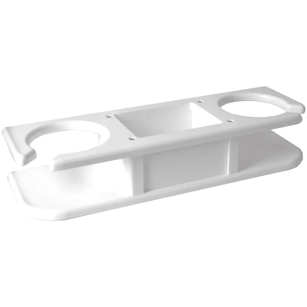 TACO Marine 2-Drink Poly Holder with Catch-All, White Polyethylene, Suction-Cup Mount