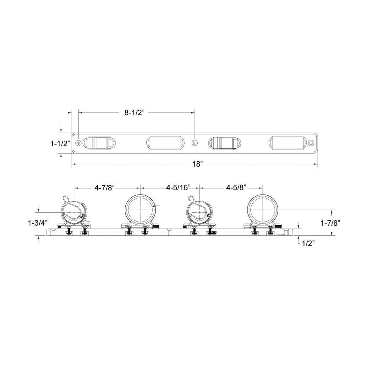 TACO Marine 4-Rod Hanger Rack, Polished 316L SS, White Poly Rack, Spring-Lock