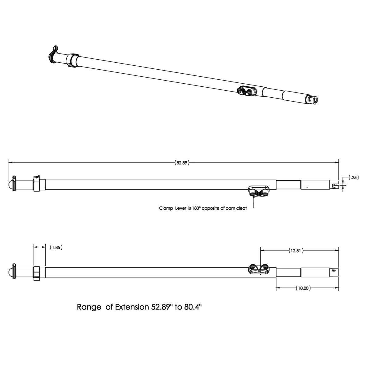 TACO Marine Tele-Sun Shade Poles, Carbon Fiber, 52.89-80.4 in, 1/4 in Pin, 2pk, Mesh Carry Bag