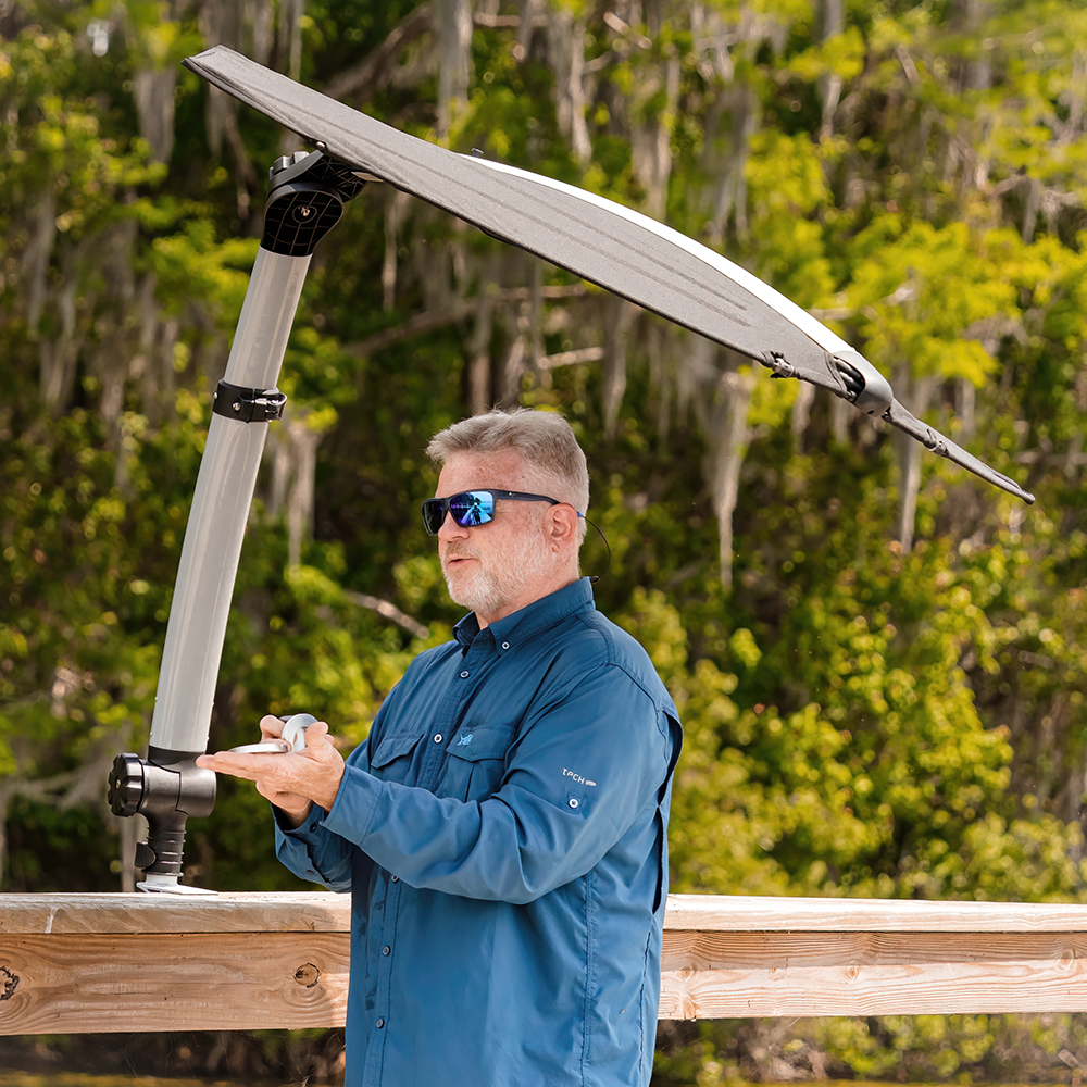 TACO Marine ShadeFin Mini Clamp Mount, Up to 2.25 in, 6061 Aluminum, Type 304 SS Rods, Misty Silver