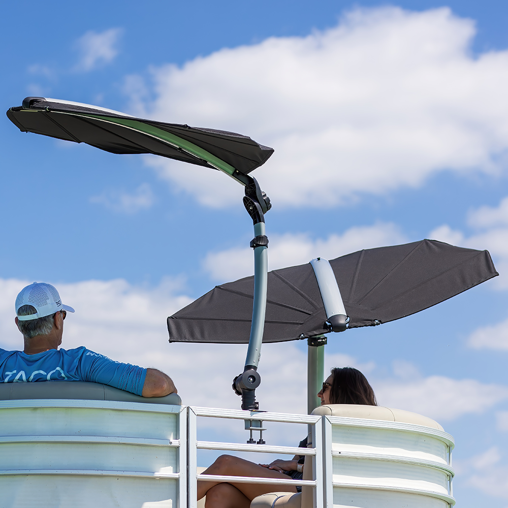 TACO Marine ShadeFin Mini Clamp Mount, Up to 2.25 in, 6061 Aluminum, Type 304 SS Rods, Misty Silver