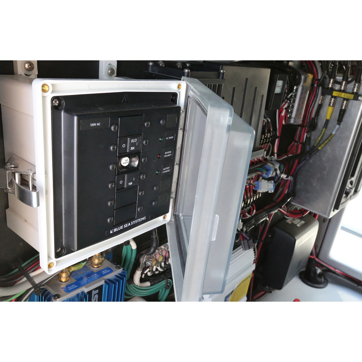 Blue Sea Systems SMS Surface Mount System Panel Enclosure, IP66, Glass-Filled Polycarbonate, Clear Cover, 6 x 6 x 4 in