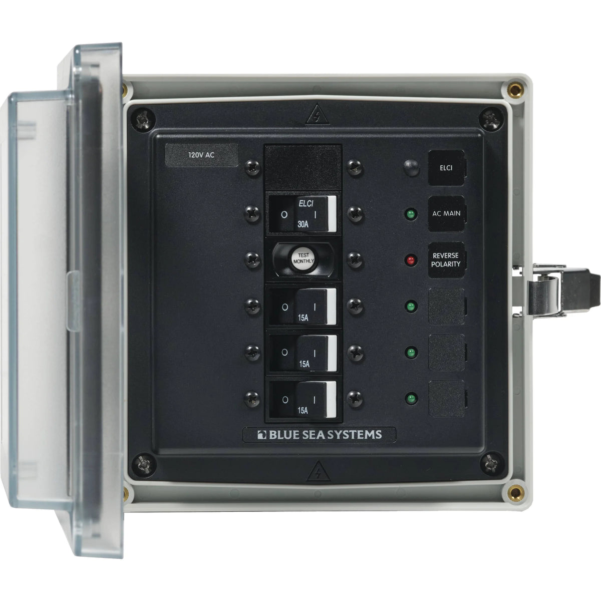 Blue Sea Systems SMS Surface Mount System Panel Enclosure, IP66, Glass-Filled Polycarbonate, Clear Cover, 6 x 6 x 4 in