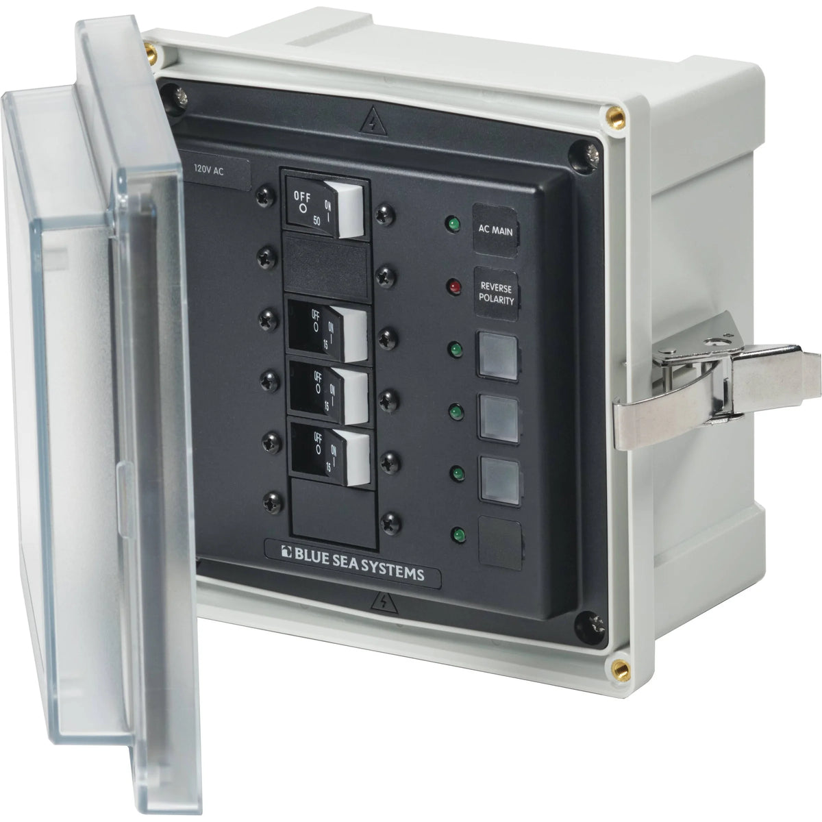 Blue Sea Systems SMS Surface Mount System Panel Enclosure, IP66, Glass-Filled Polycarbonate, Clear Cover, 6 x 6 x 4 in