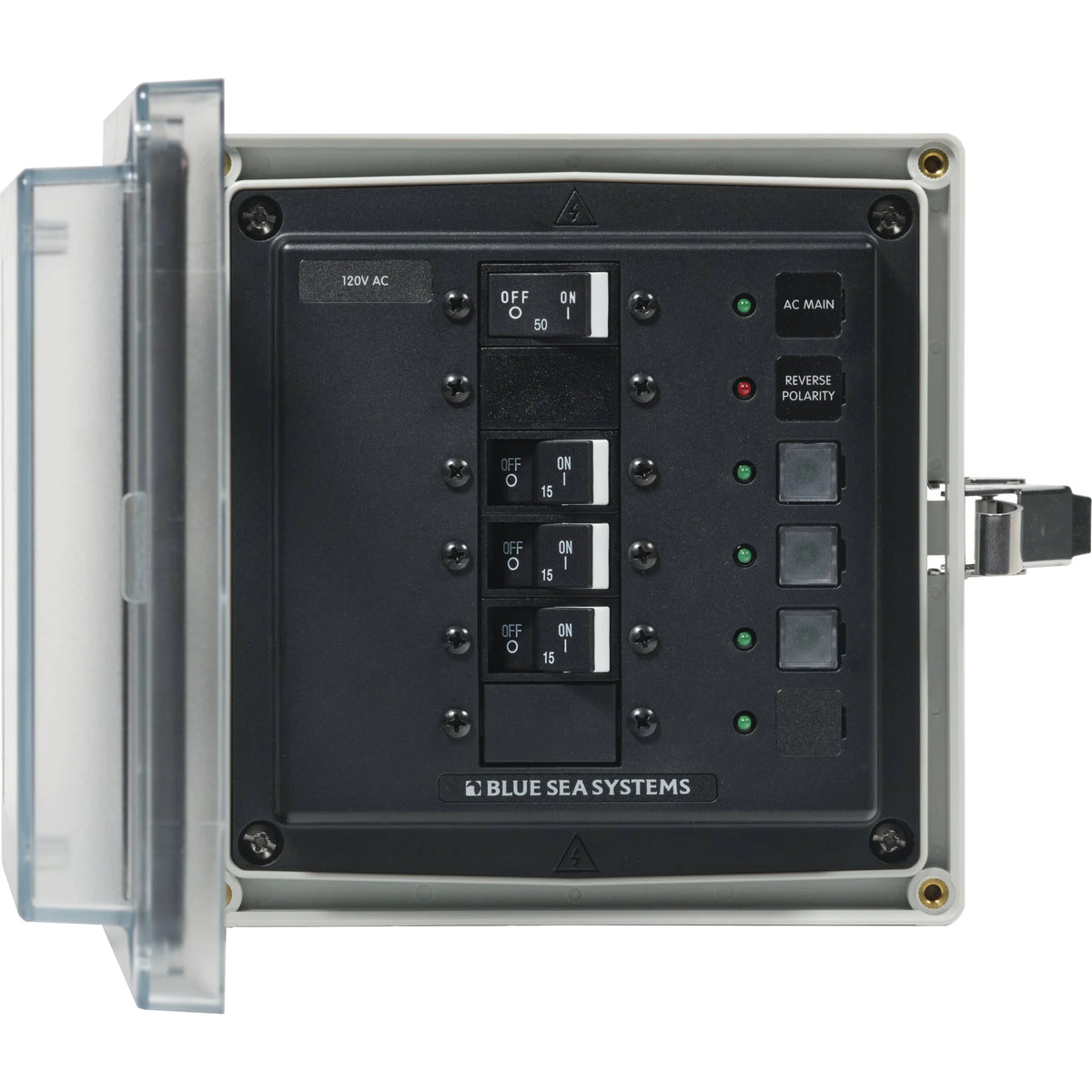 Blue Sea Systems SMS Surface Mount System Panel Enclosure, IP66, Glass-Filled Polycarbonate, Clear Cover, 6 x 6 x 4 in