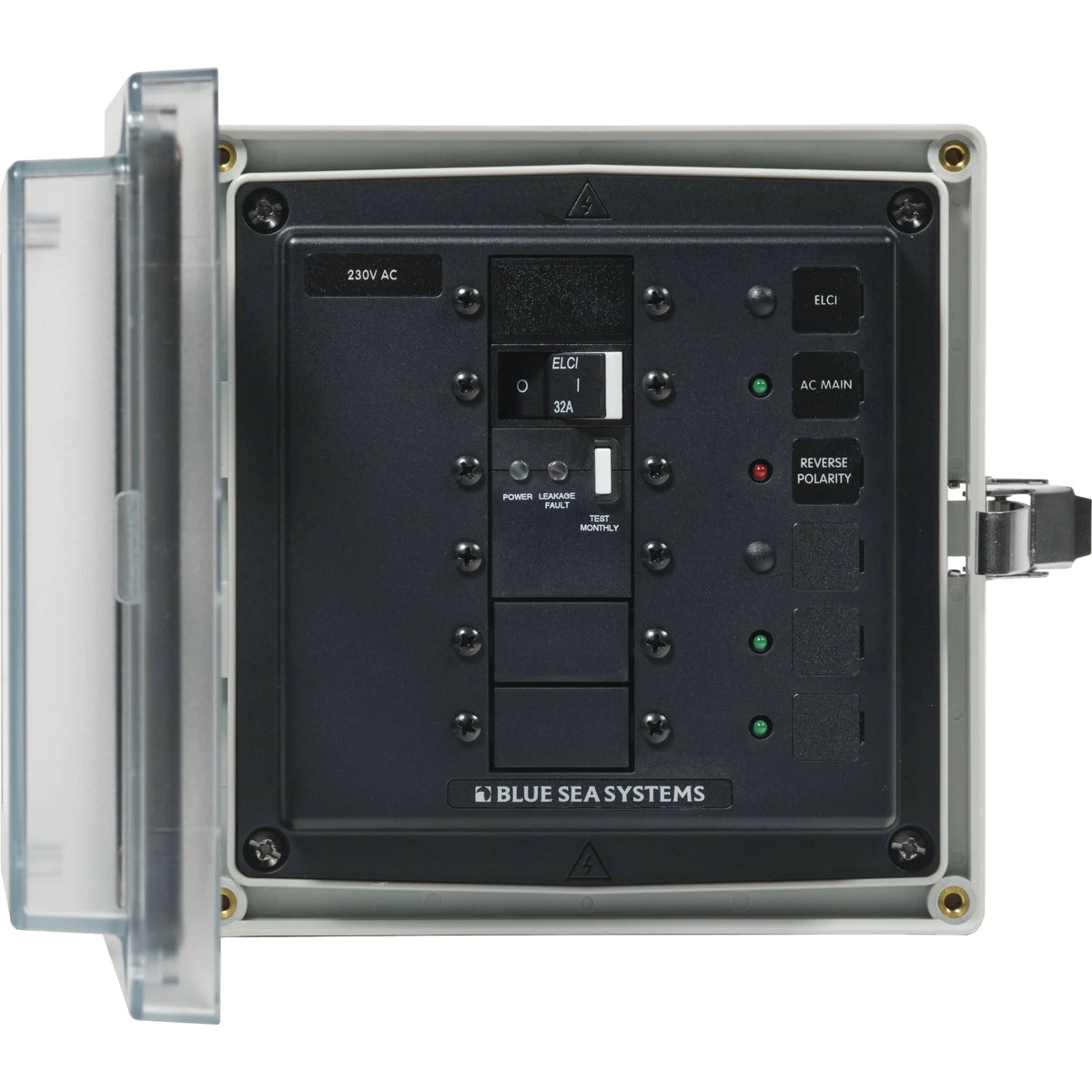 Blue Sea Systems SMS Surface Mount System Panel Enclosure, IP66, Glass-Filled Polycarbonate, Clear Cover, 6 x 6 x 4 in