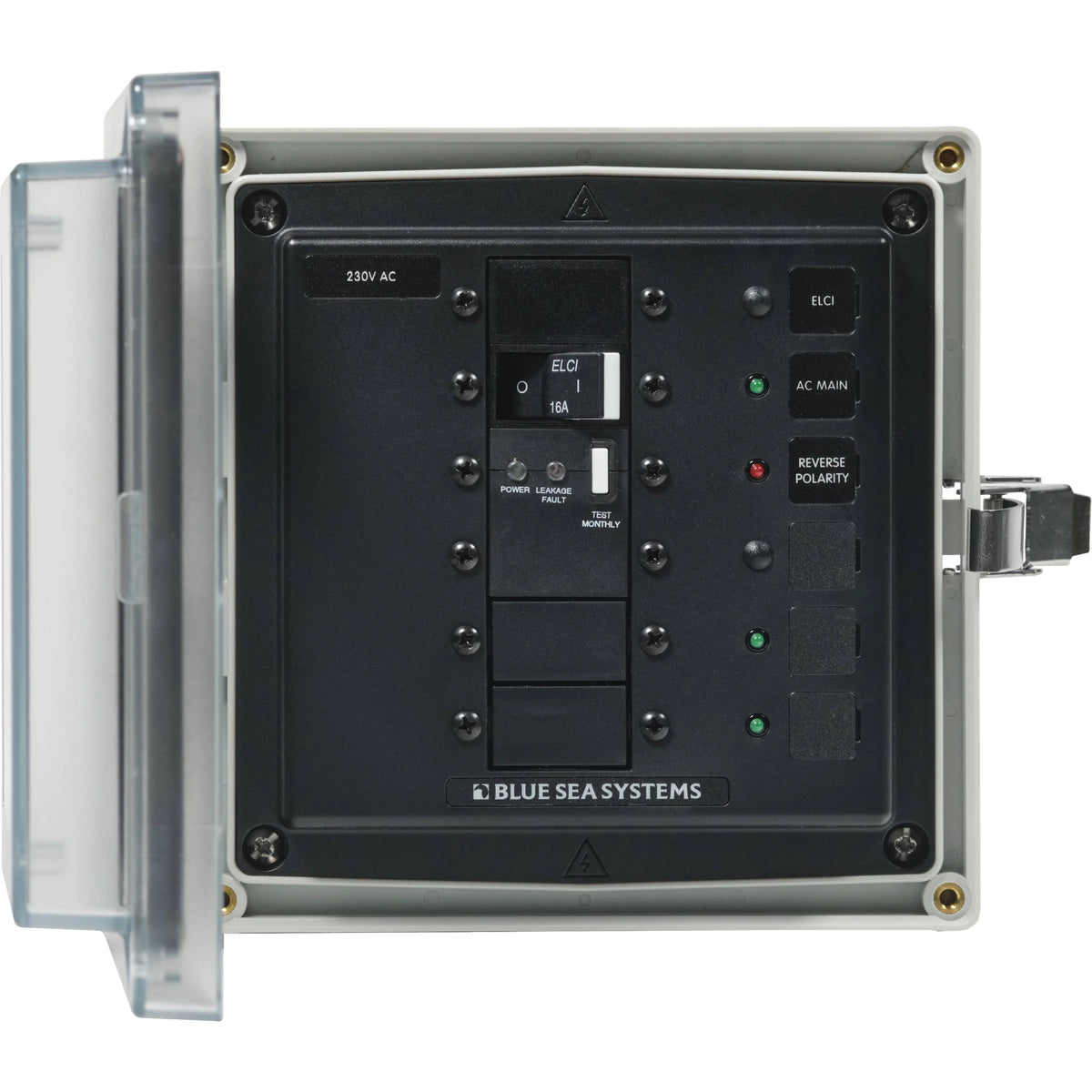 Blue Sea Systems SMS Surface Mount System Panel Enclosure, IP66, Glass-Filled Polycarbonate, Clear Cover, 6 x 6 x 4 in