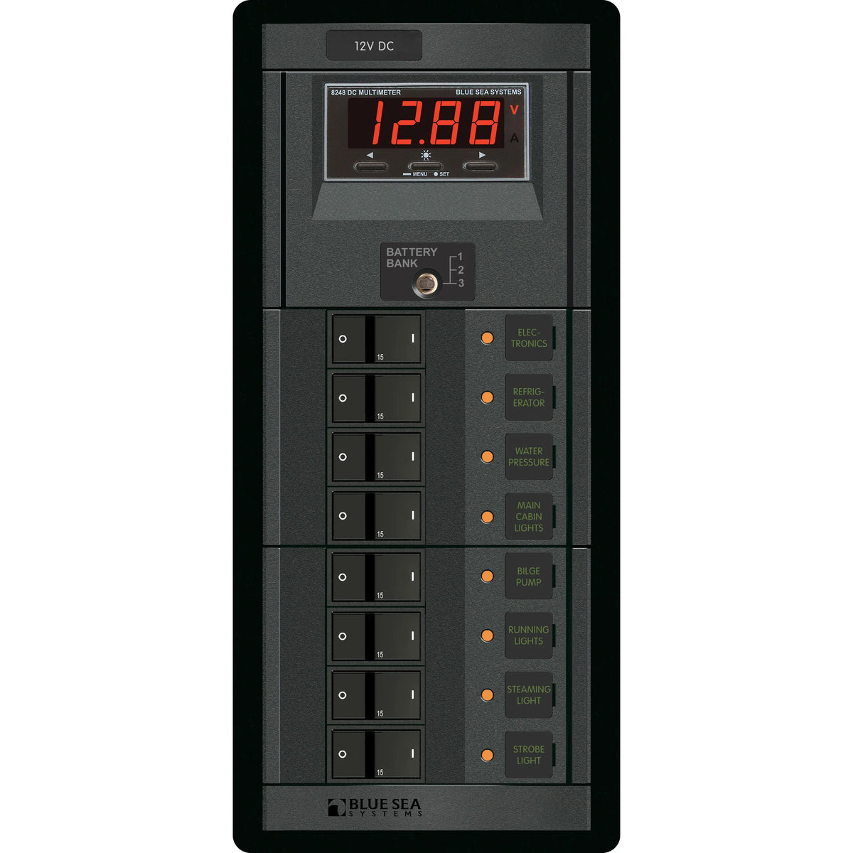 Blue Sea Systems DC Branch Circuit Breaker Panel, Pre-Wired Buses, Backlit Labels