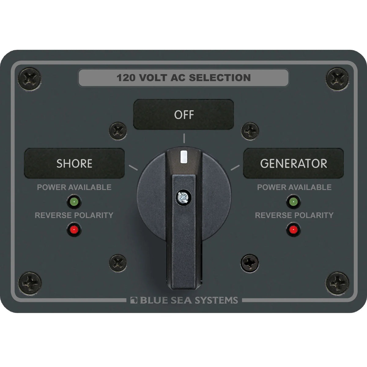 Blue Sea Systems Traditional Metal AC Rotary Switch Panel, Source Selector, Reverse Polarity and Power LEDs