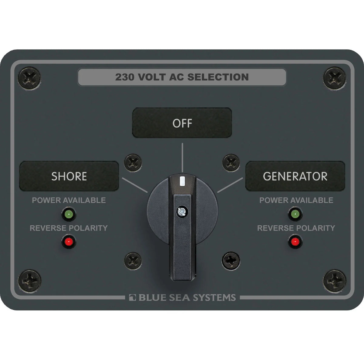 Blue Sea Systems Traditional Metal AC Rotary Switch Panel, Source Selector, Reverse Polarity and Power LEDs