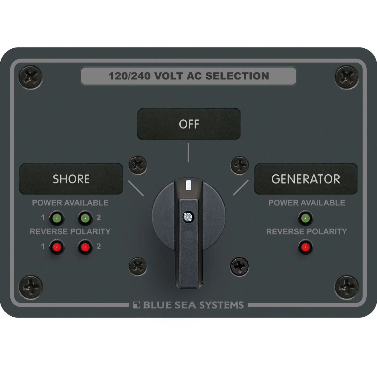 Blue Sea Systems Traditional Metal AC Rotary Switch Panel, Source Selector, Reverse Polarity and Power LEDs