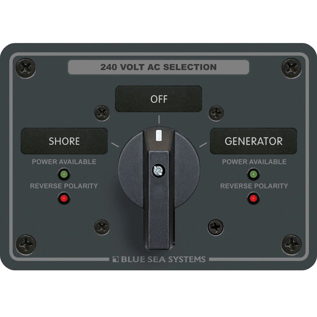 Blue Sea Systems Traditional Metal AC Rotary Switch Panel, Source Selector, Reverse Polarity and Power LEDs
