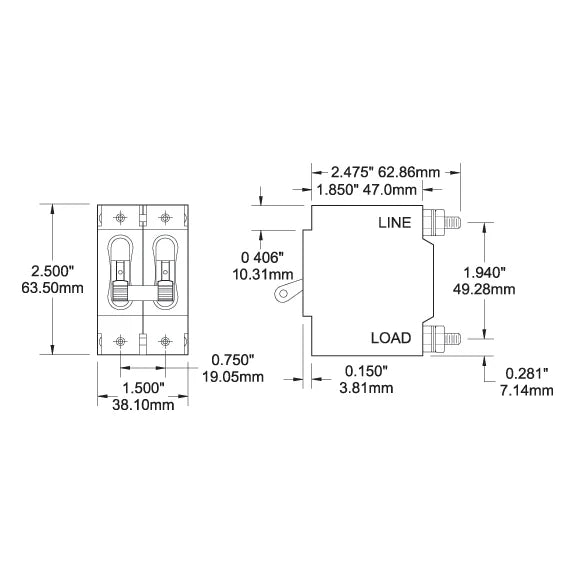 Blue Sea Systems C-Series Toggle Circuit Breaker, Triple Pole, 120/240V AC, 80V DC, White Actuator