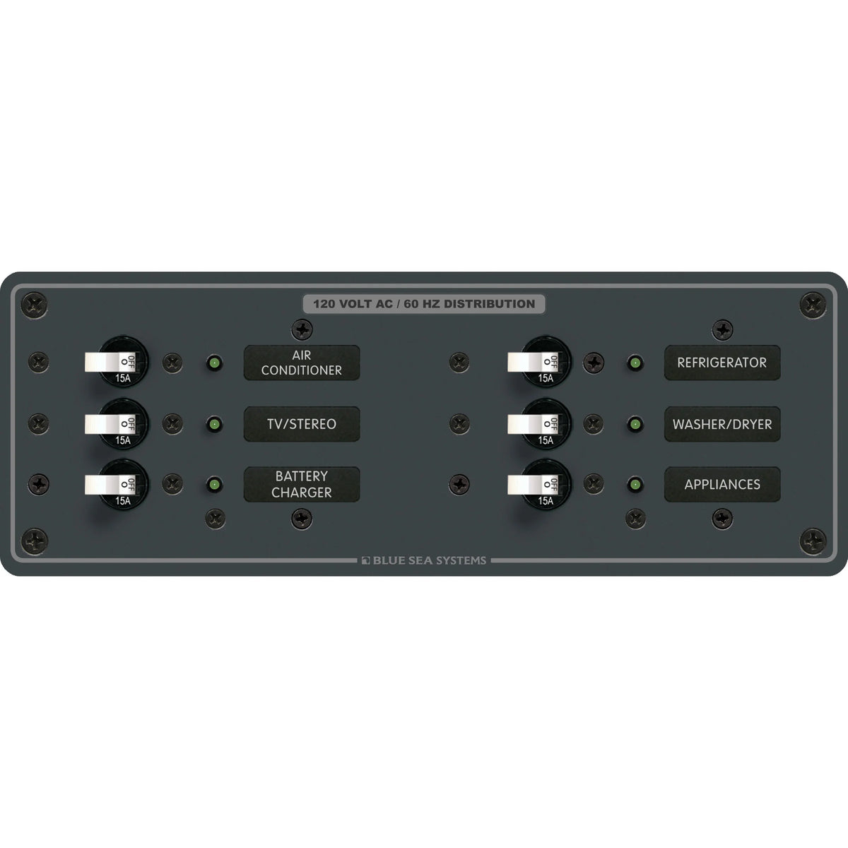 Blue Sea Systems Traditional Metal AC Branch Circuit Breaker Panel, 100A Max, Backlit Labels