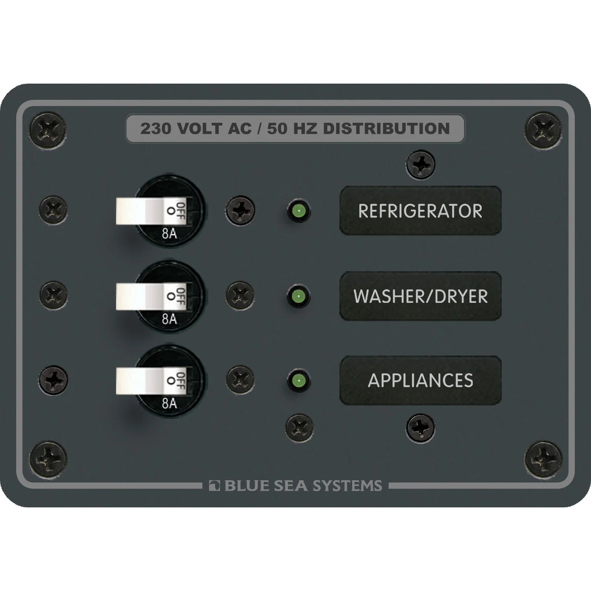 Blue Sea Systems Traditional Metal AC Branch Circuit Breaker Panel, 100A Max, Backlit Labels