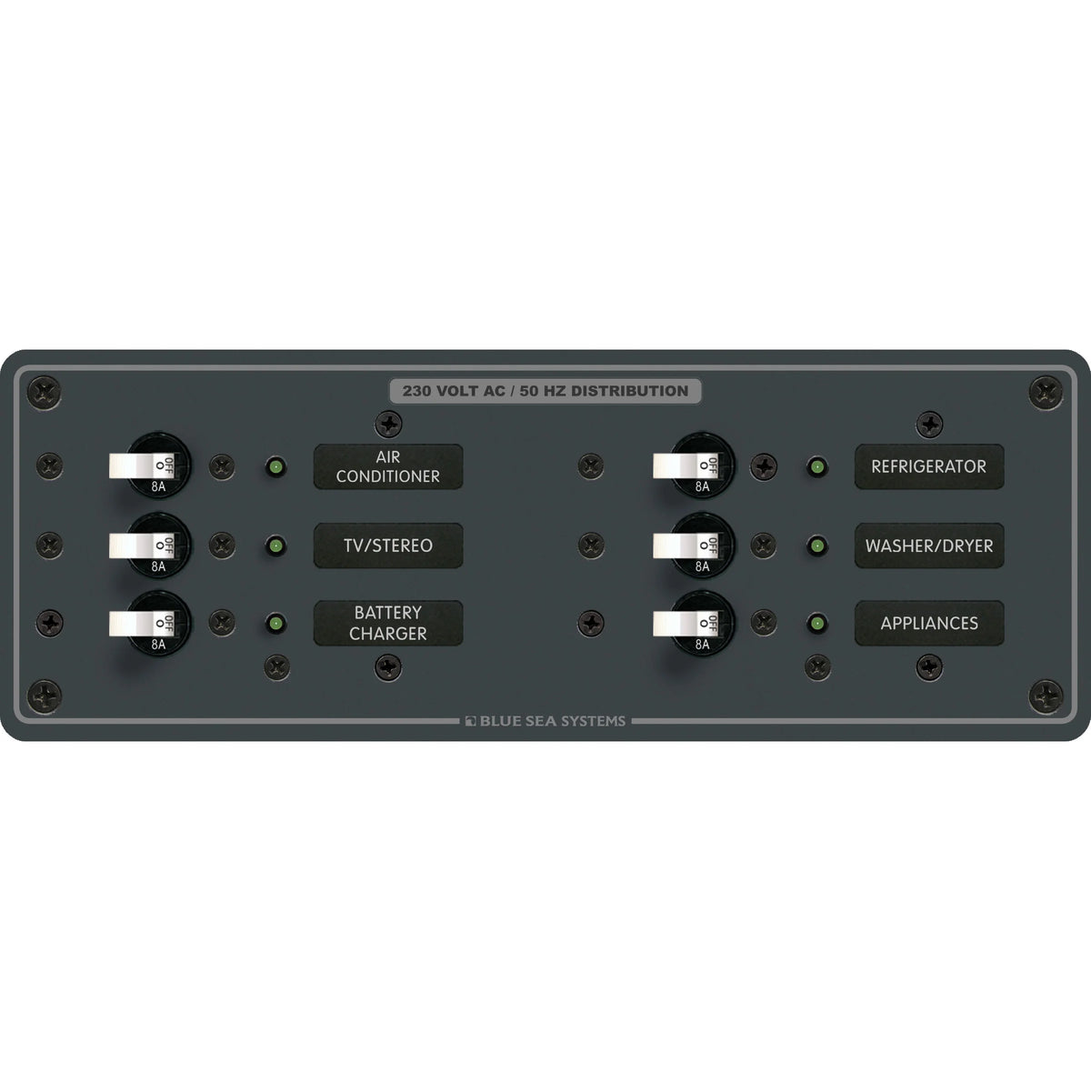Blue Sea Systems Traditional Metal AC Branch Circuit Breaker Panel, 100A Max, Backlit Labels