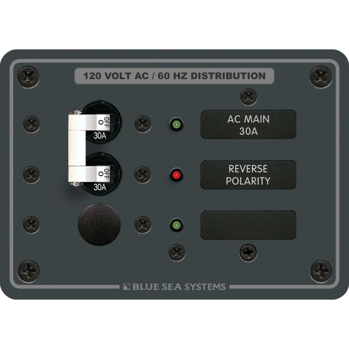 Blue Sea Systems Traditional Metal AC Main Circuit Breaker Panel, 120V AC, White Toggle Breakers, Non-Metered